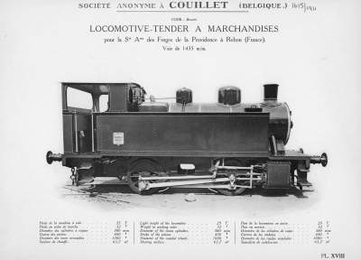<b>Locomotive-tender à marchandises</b><br>pour la Société Anonyme des Forges de la Providence à Rehon (France)<br>Voie de 1435 m/m